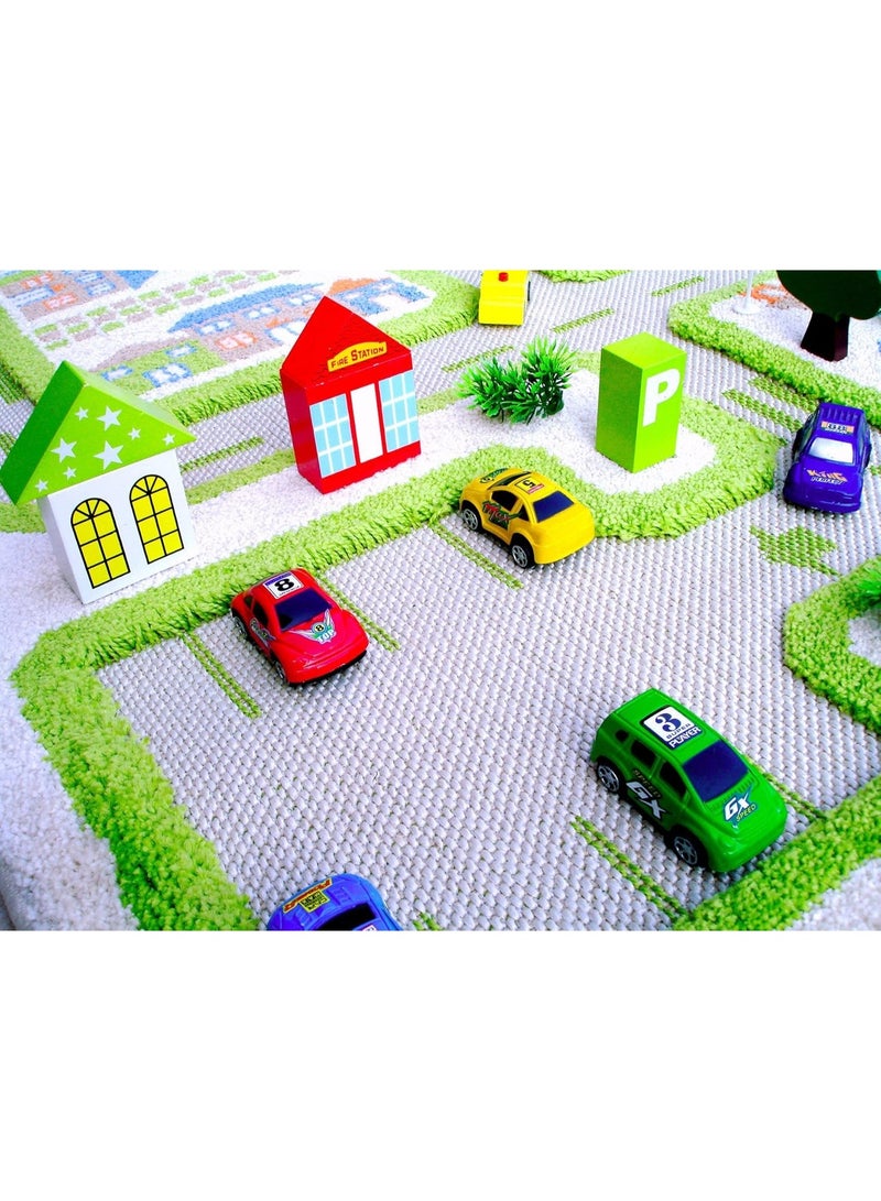 IVI 3D Play Carpet Traffic | Large Kids Play Mat | Foldable Nursery Rug | Non-Toxic Soft Activity Road Carpet | Bedroom, Living Room, Playroom 230x160 cm | Green - Image 3